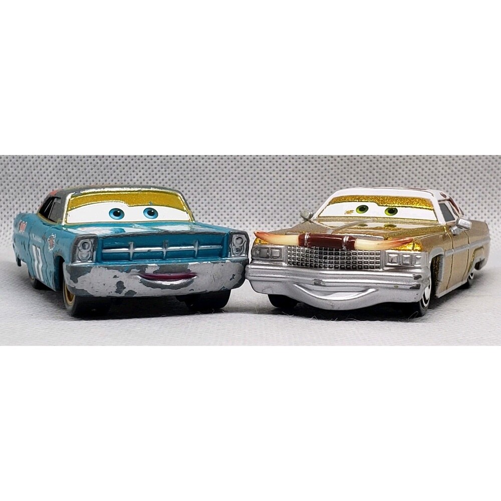 Disney Pixar Mattel Diecast Dinoco-1975 Cadillac Coupe De Ville & Mario Andretti